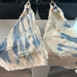 Handmade Blue and White Frayed Denim Earrings